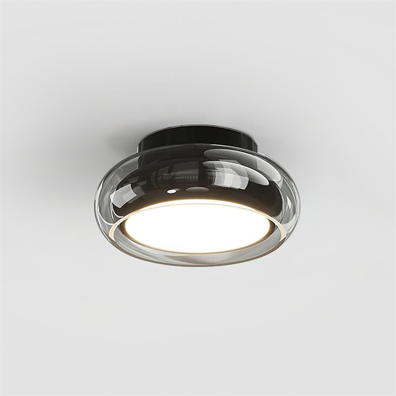 Rund loftslampe i glas til planmontering
