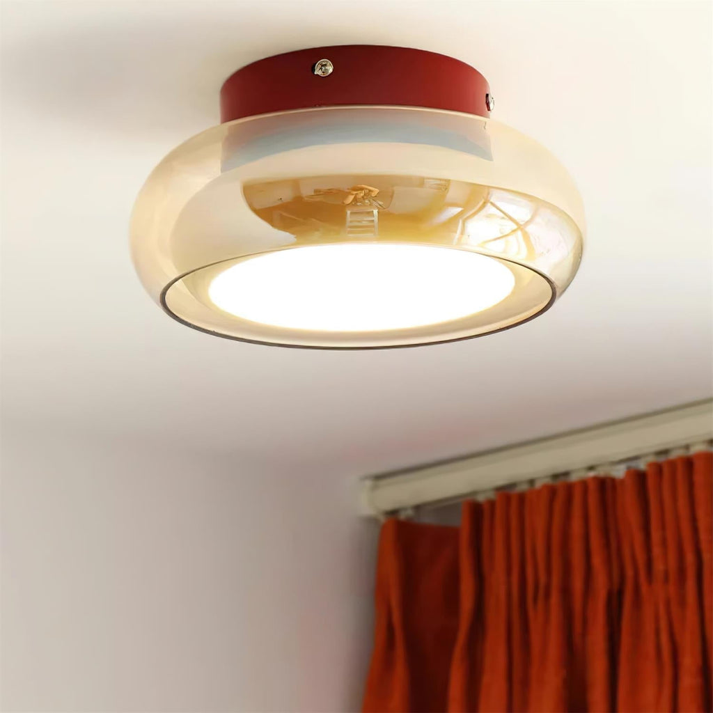 Rund loftslampe i glas til planmontering