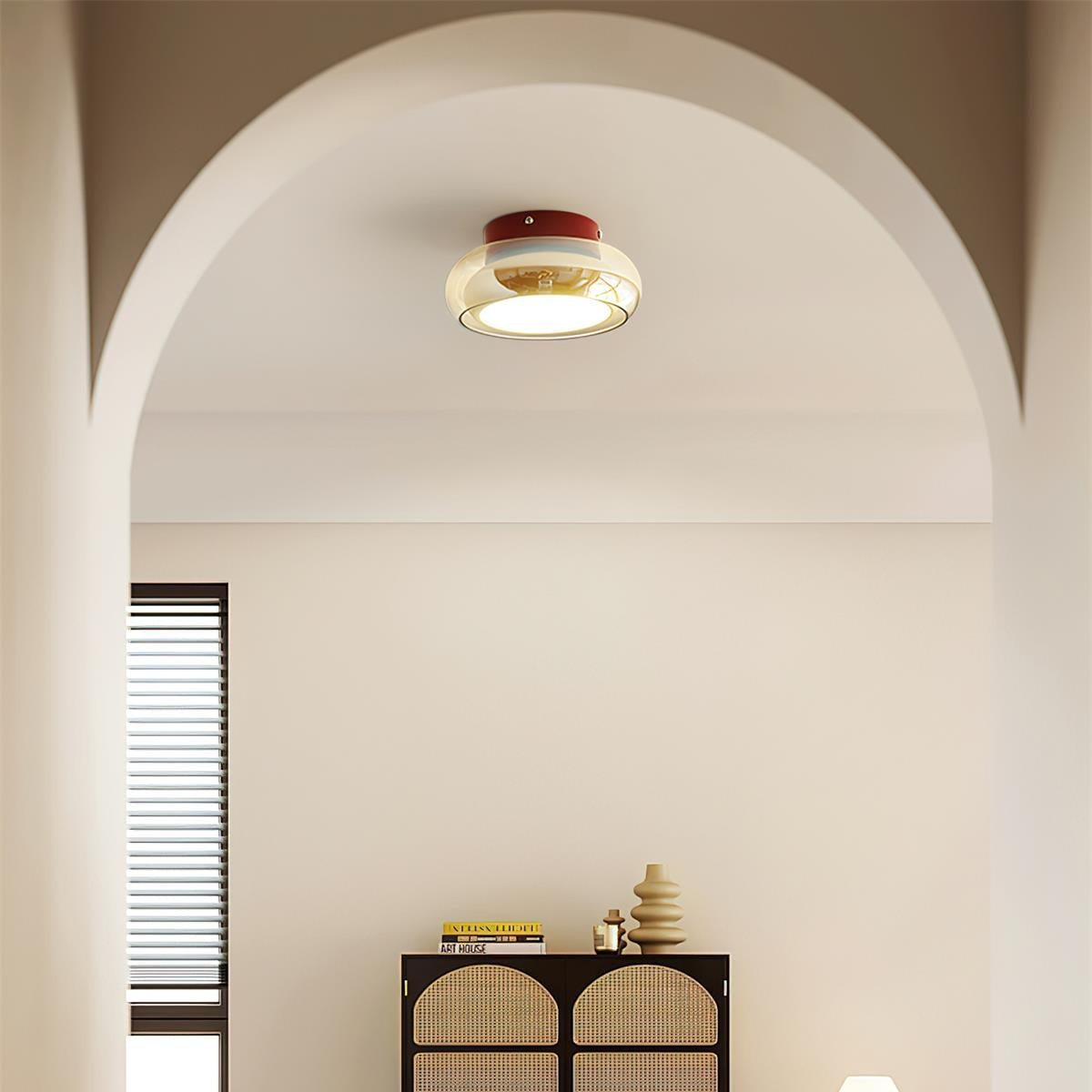 Rund loftslampe i glas til planmontering