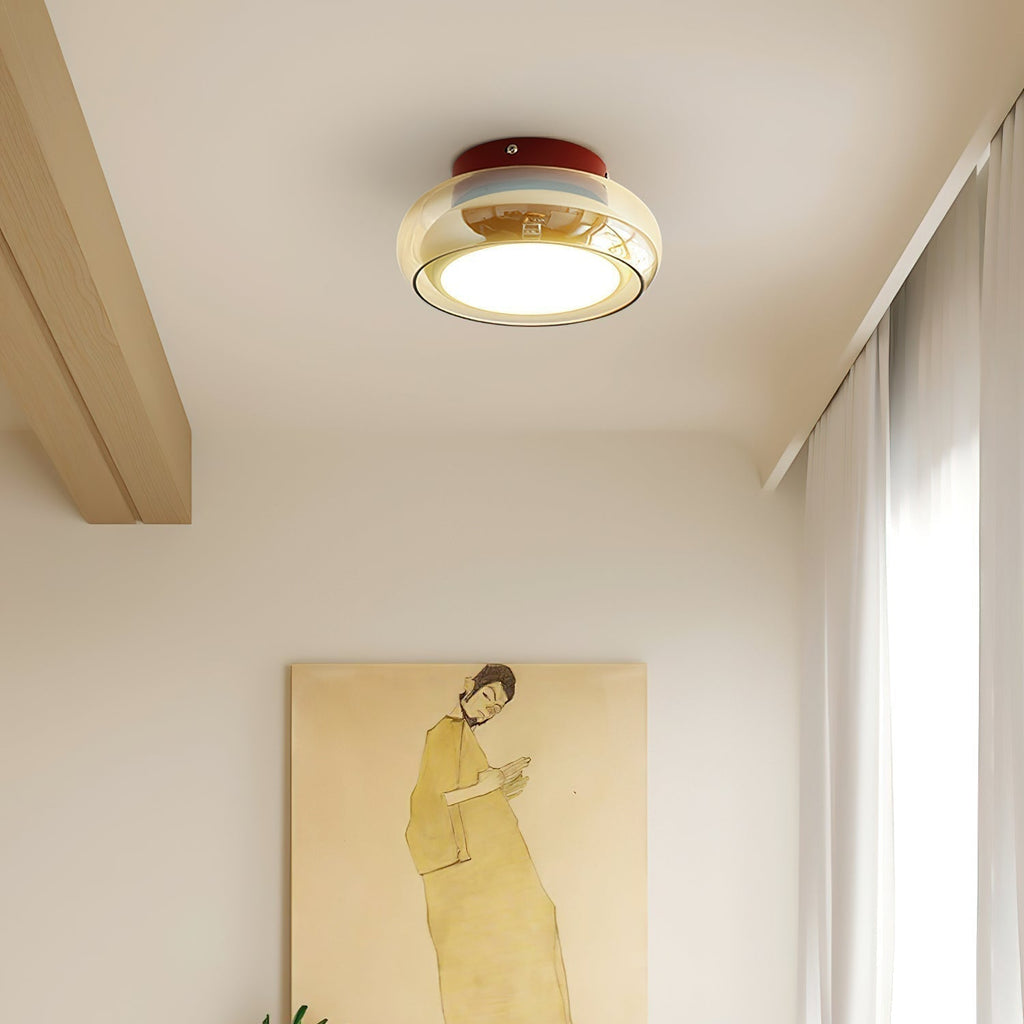 Rund loftslampe i glas til planmontering