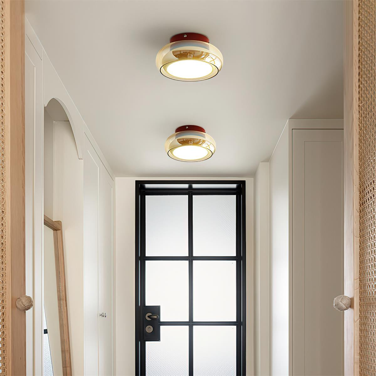 Rund loftslampe i glas til planmontering
