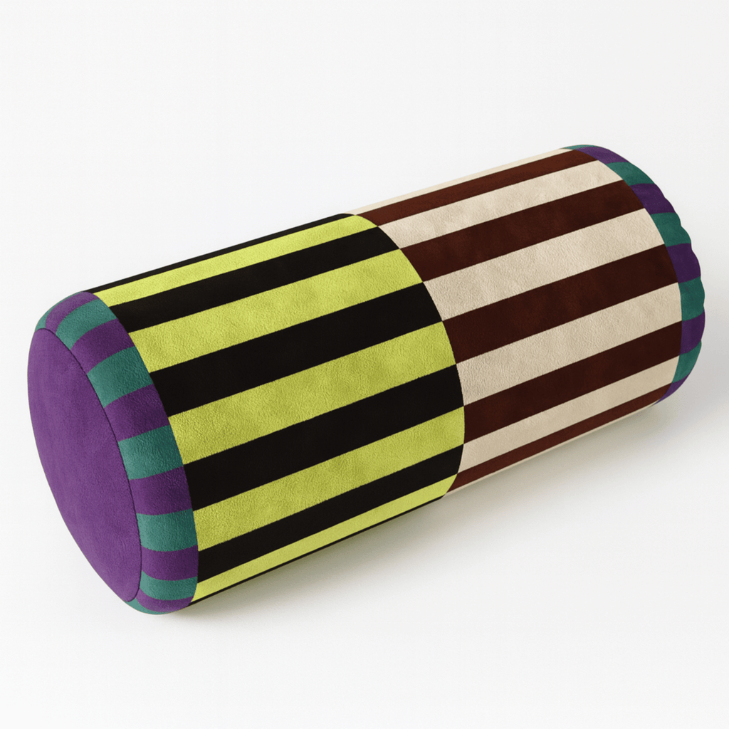 Coussin cylindrique matelassé à patchwork rayé