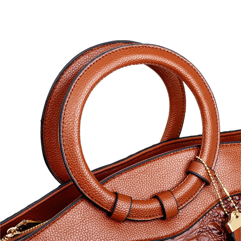 Sac à main structuré pour femme en cuir gaufré façon crocodile