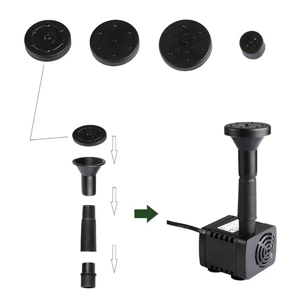 Solar-Powered Fountain Pump with 4 Interchangeable Nozzles