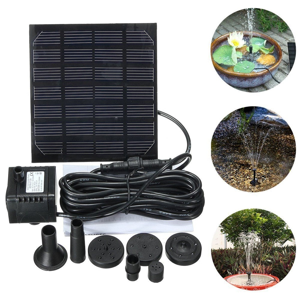 Solar-Powered Fountain Pump with 4 Interchangeable Nozzles
