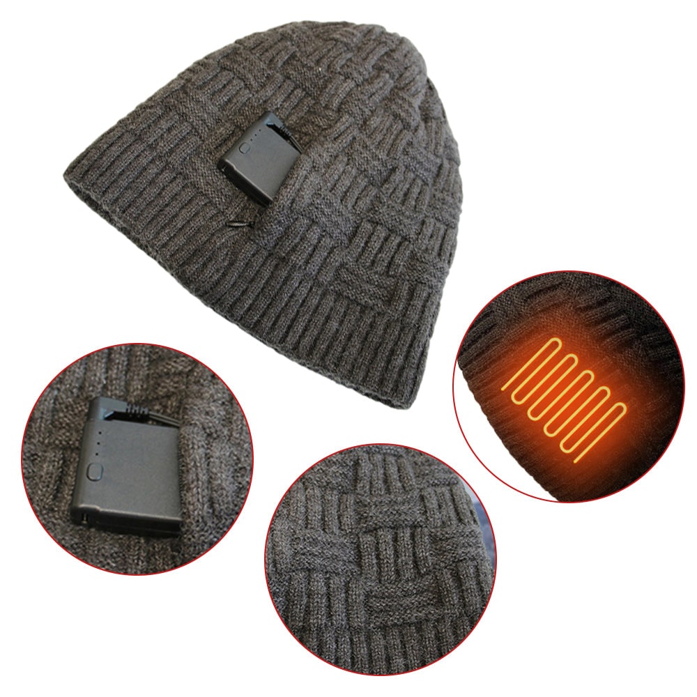 Bonnet tricoté chauffant rechargeable
