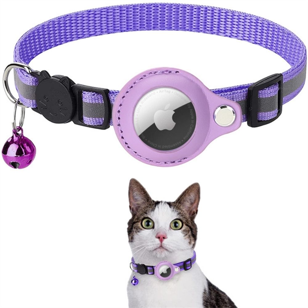 Reflective Cat Collar with GPS Tracker Holder and Bell