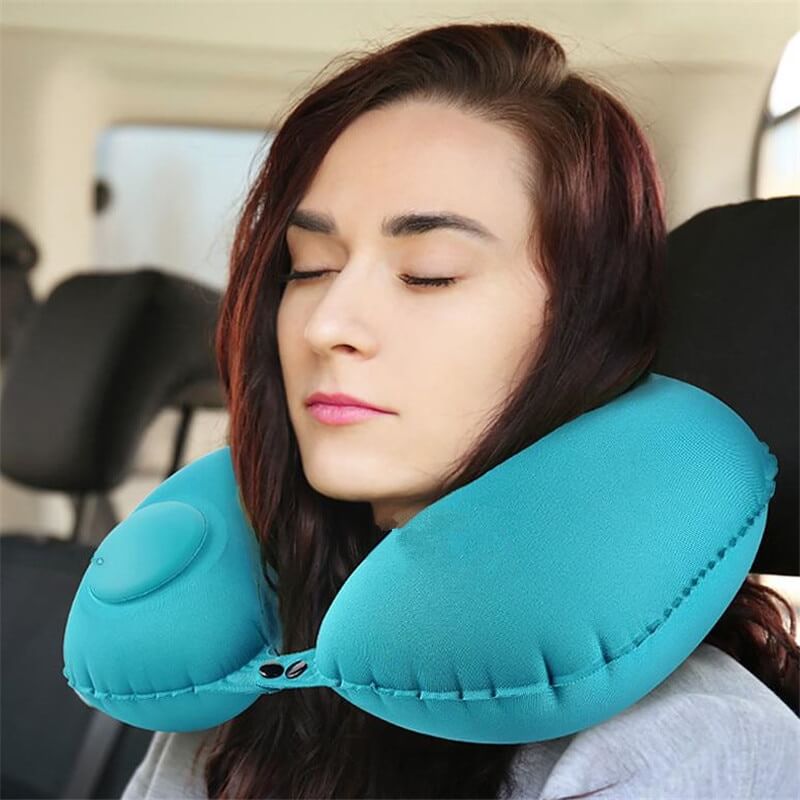 Almohada de viaje autoinflable para el cuello