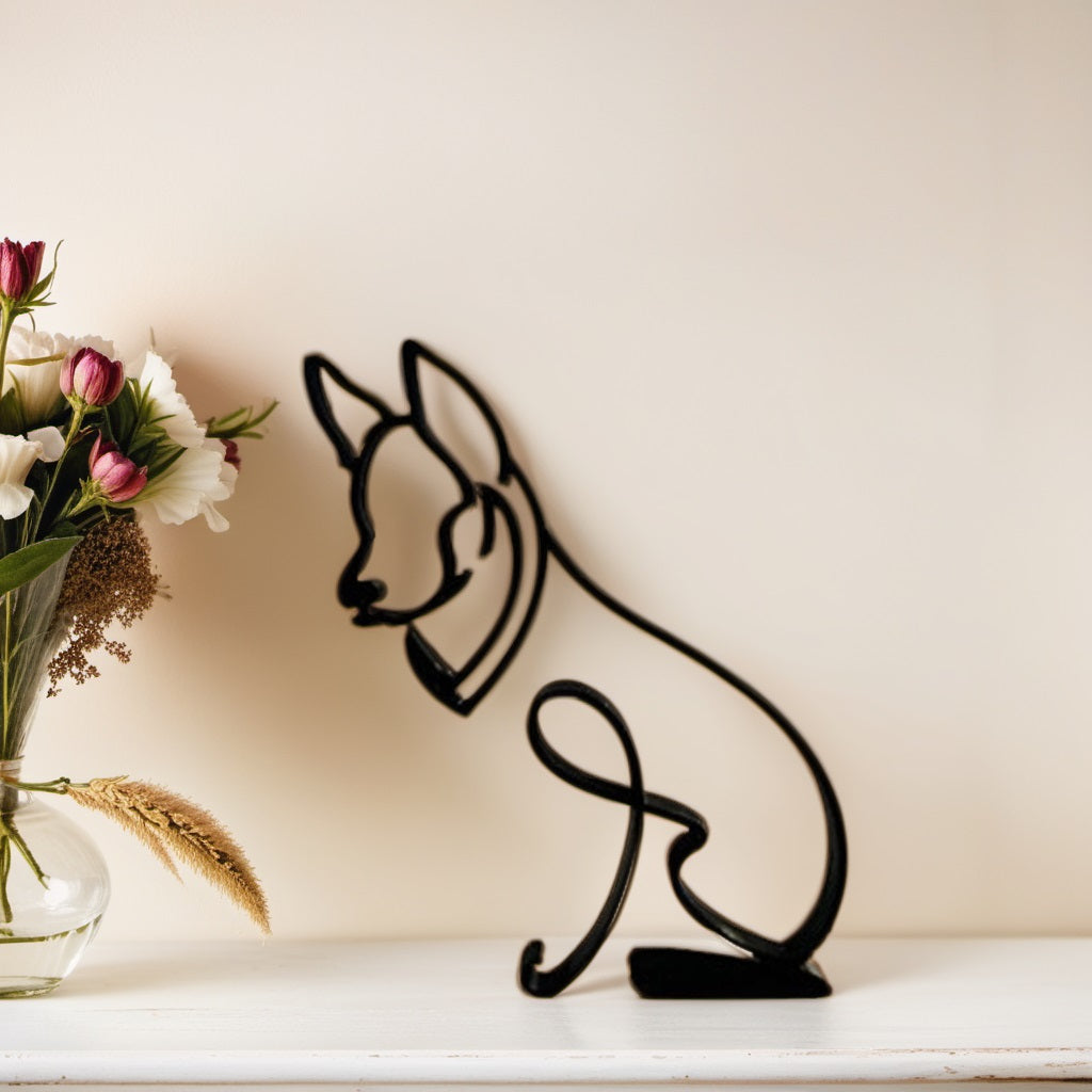 Minimalistisk metalskulptur med corgi-silhuet til moderne boligindretning