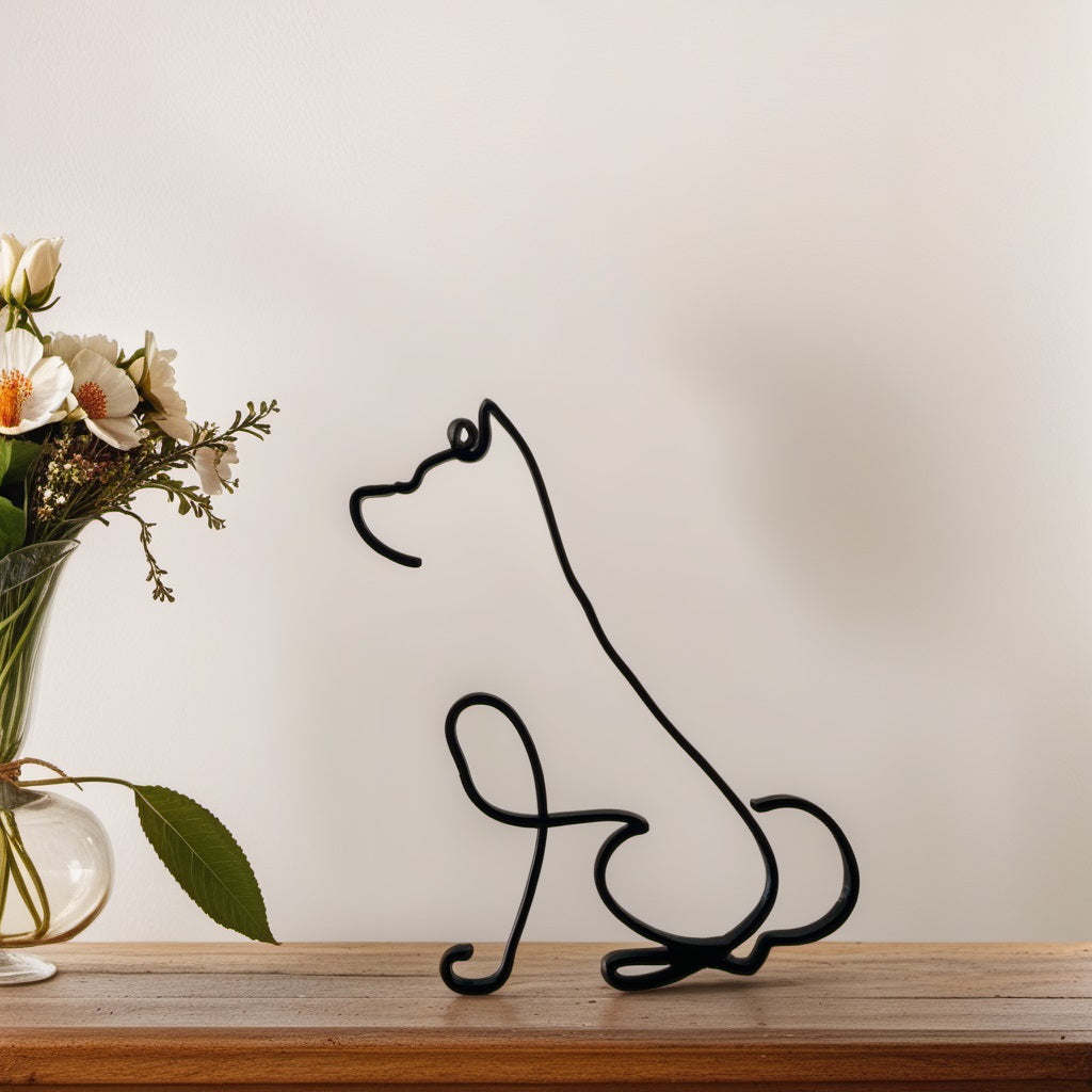 Minimalistisk metalskulptur med corgi-silhuet til moderne boligindretning