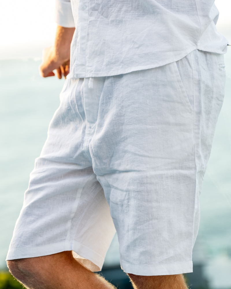 Men's Linen Blend Shorts with Relaxed Fit for Summer Comfort