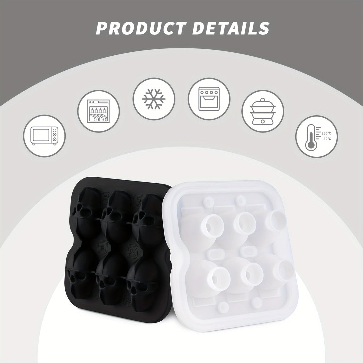 Stampo in silicone per cubetti di ghiaccio a forma di teschio con sei stampi grandi
