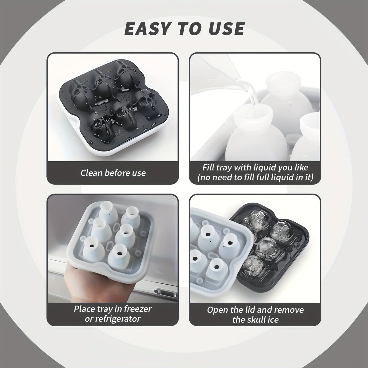 Stampo in silicone per cubetti di ghiaccio a forma di teschio con sei stampi grandi