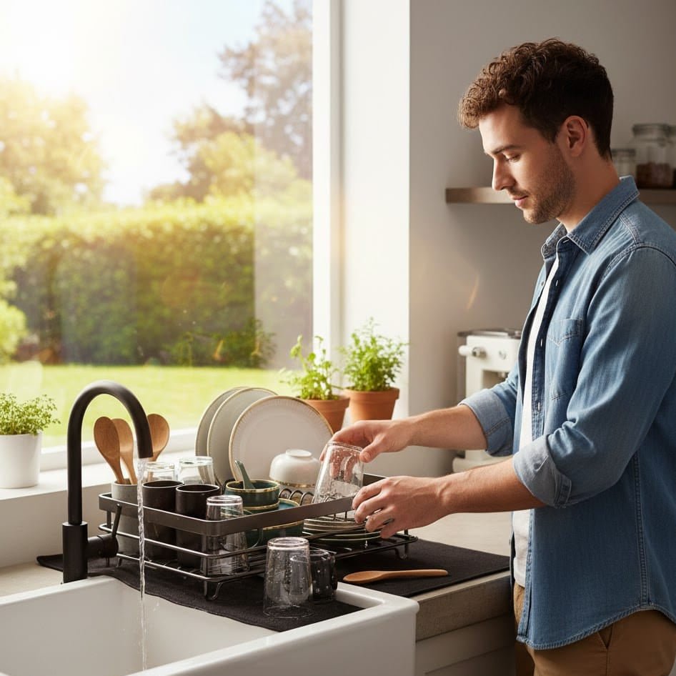 Égouttoir à vaisselle pliable en métal au design gain de place