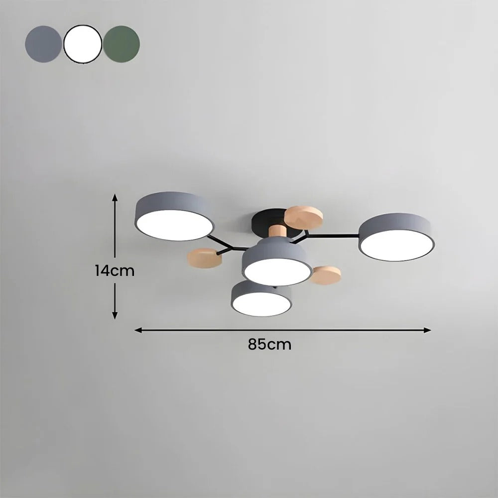 Modern LED-taklampa med flera armar, halvt infälld