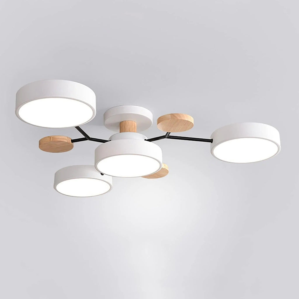Modern LED-taklampa med flera armar, halvt infälld