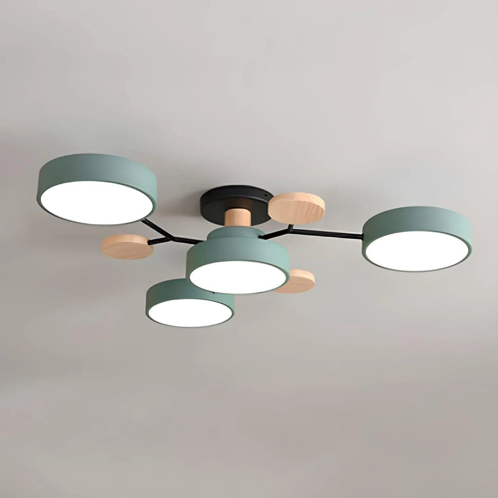 Modern LED-taklampa med flera armar, halvt infälld