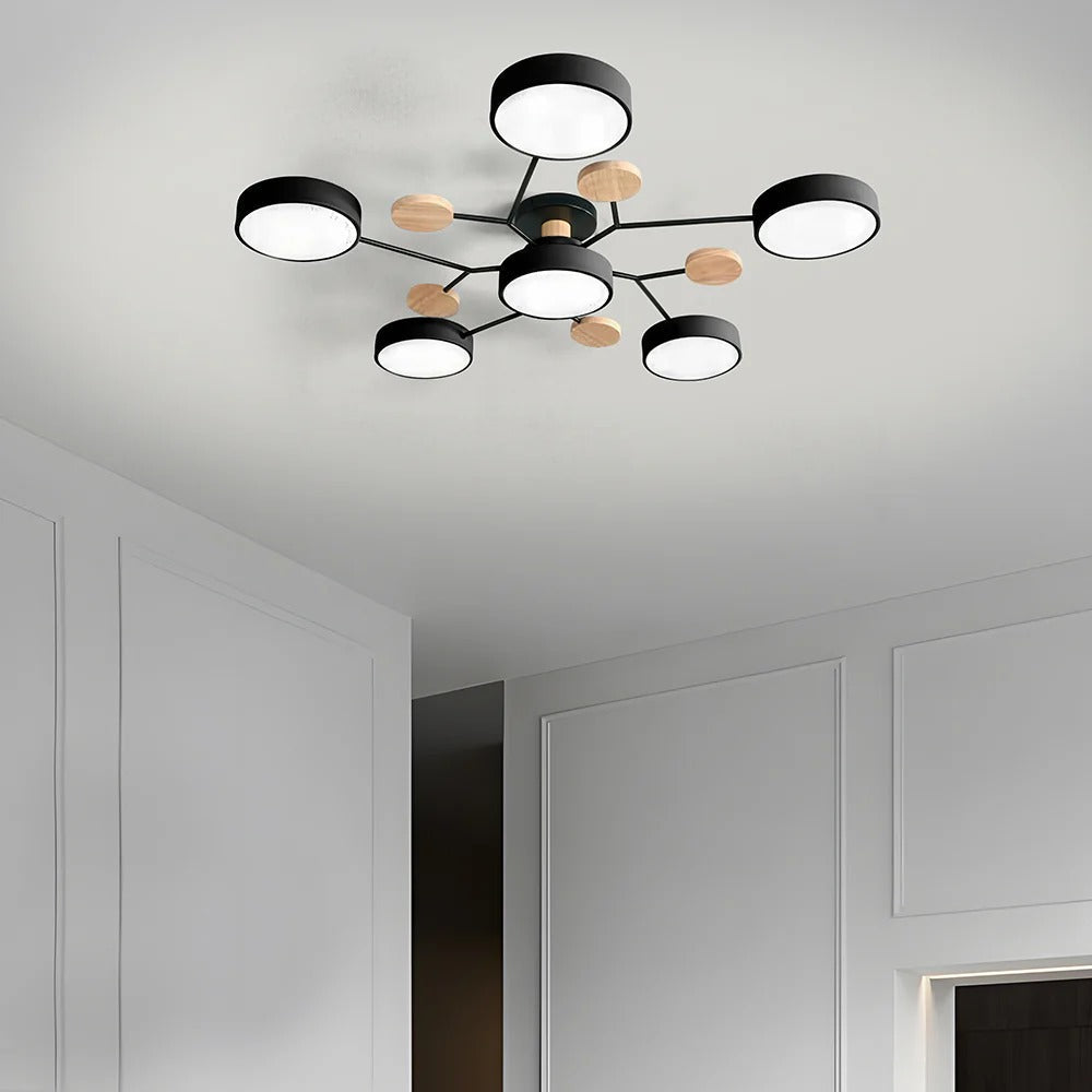 Modern LED-taklampa med flera armar, halvt infälld