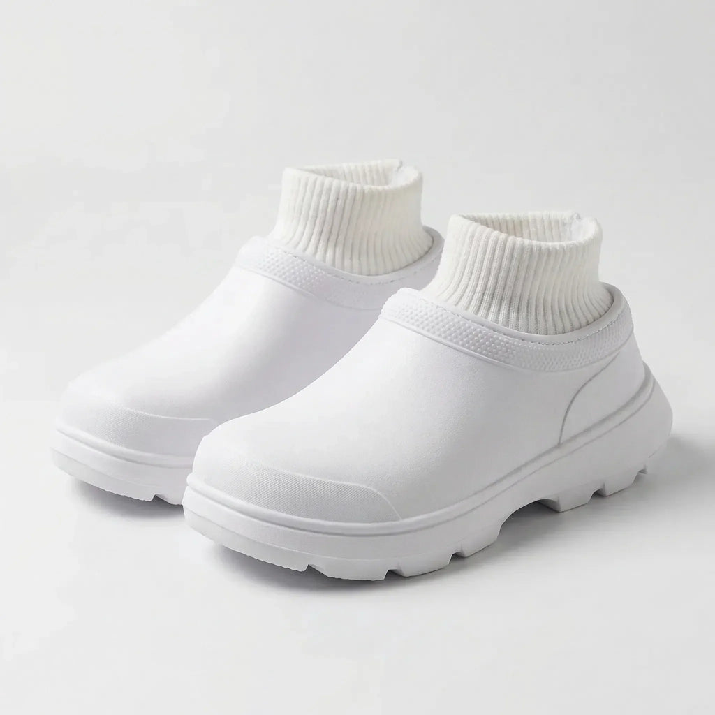 Slip-on-træsko med strikket manchet ved anklen