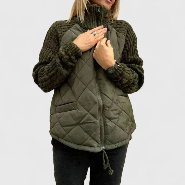 Veste zippée matelassée pour femme à manches en maille tricotée