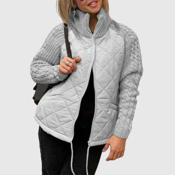 Veste zippée matelassée pour femme à manches en maille tricotée