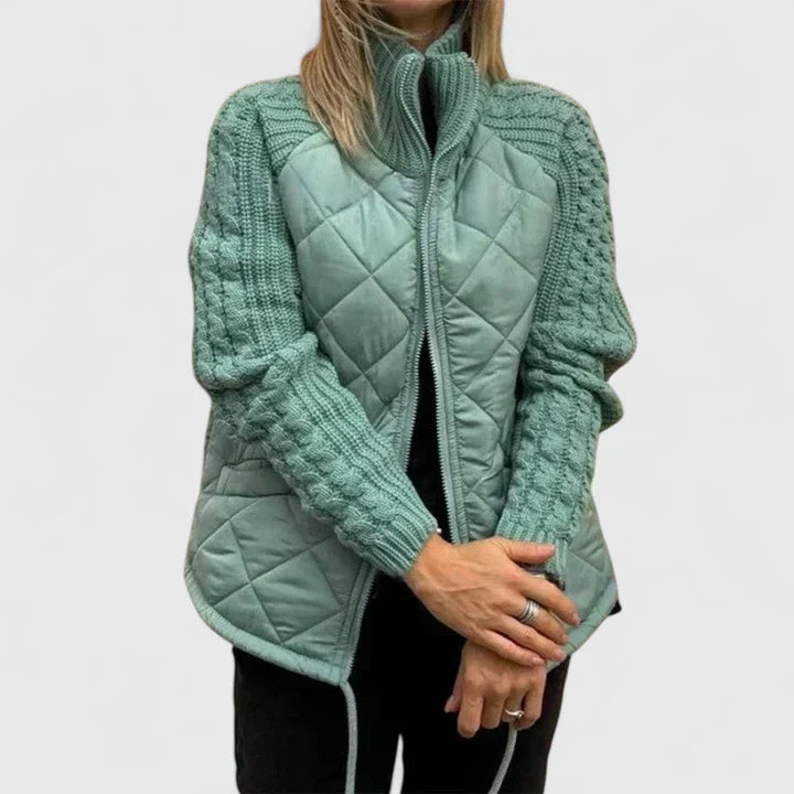 Veste zippée matelassée pour femme à manches en maille tricotée