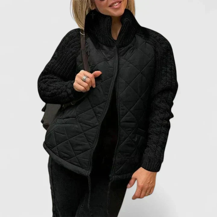 Veste zippée matelassée pour femme à manches en maille tricotée