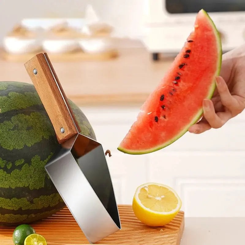 Vandmelon- og frugtskærer i rustfrit stål med træhåndtag