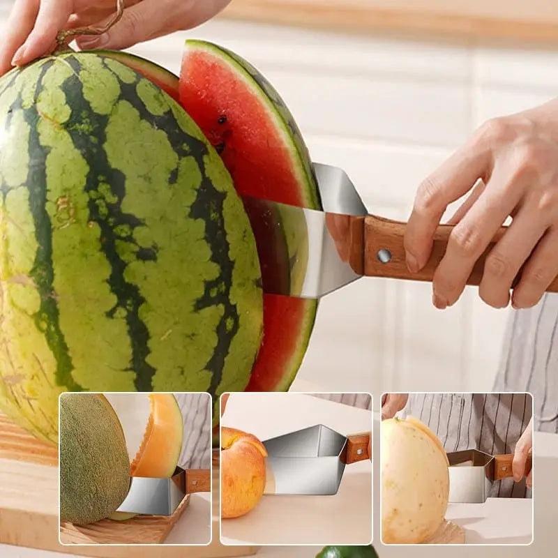 Vandmelon- og frugtskærer i rustfrit stål med træhåndtag