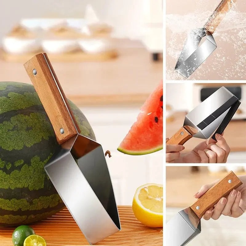 Vandmelon- og frugtskærer i rustfrit stål med træhåndtag