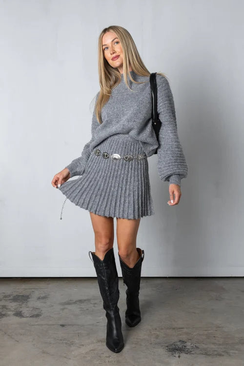 Women's Pleated Sweater Skirt Set