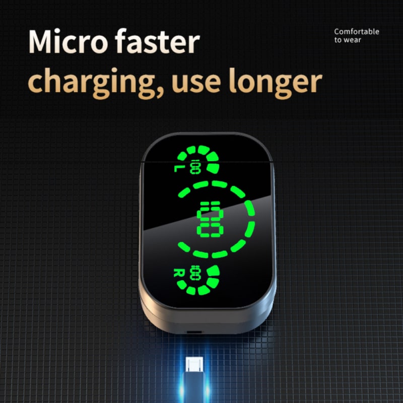 Ægte trådløse øretelefoner med opladningsetui med digital batterivisning