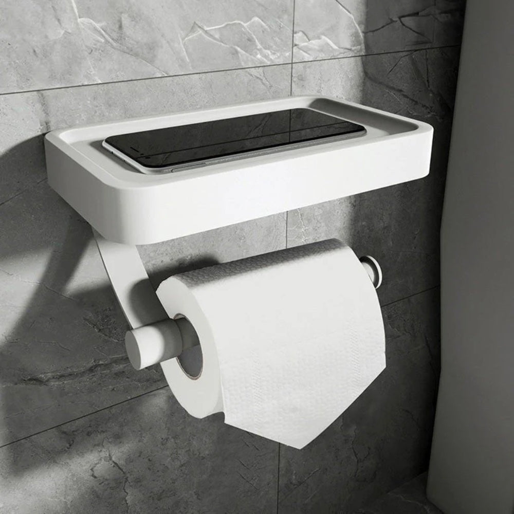 Toilet Roll Holder with Storage Shelf and No-Drill Mounting