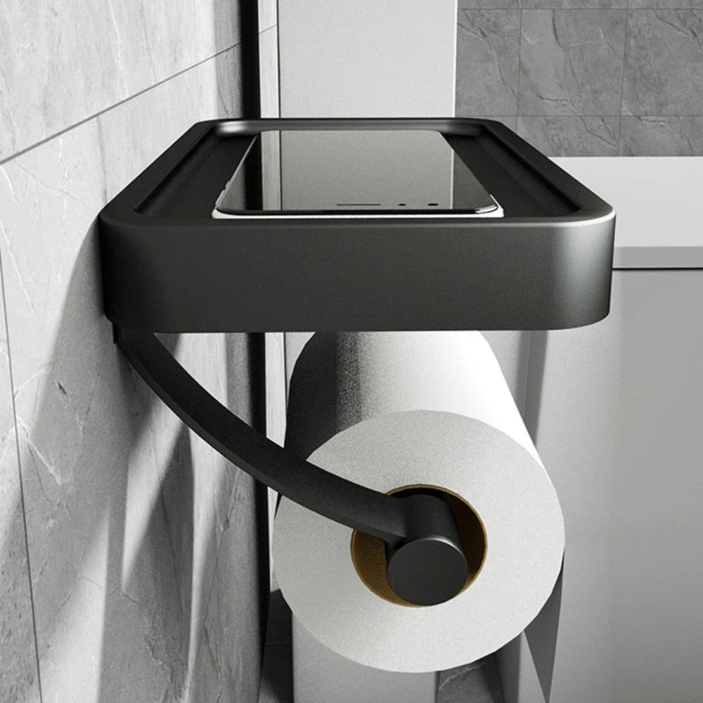 Toilet Roll Holder with Storage Shelf and No-Drill Mounting