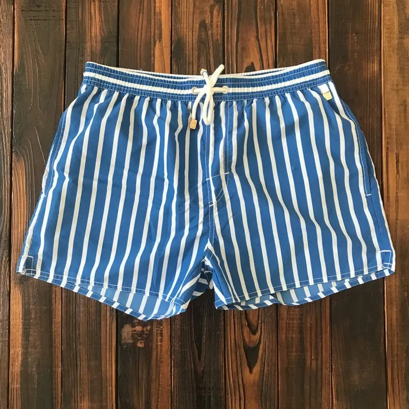 Men's Striped Swim Shorts with Drawstring Waist for Beach and Pool