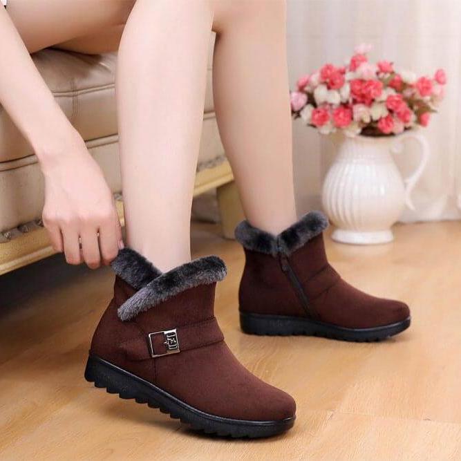 Faux-Suede Ankle Boots with Fur Trim