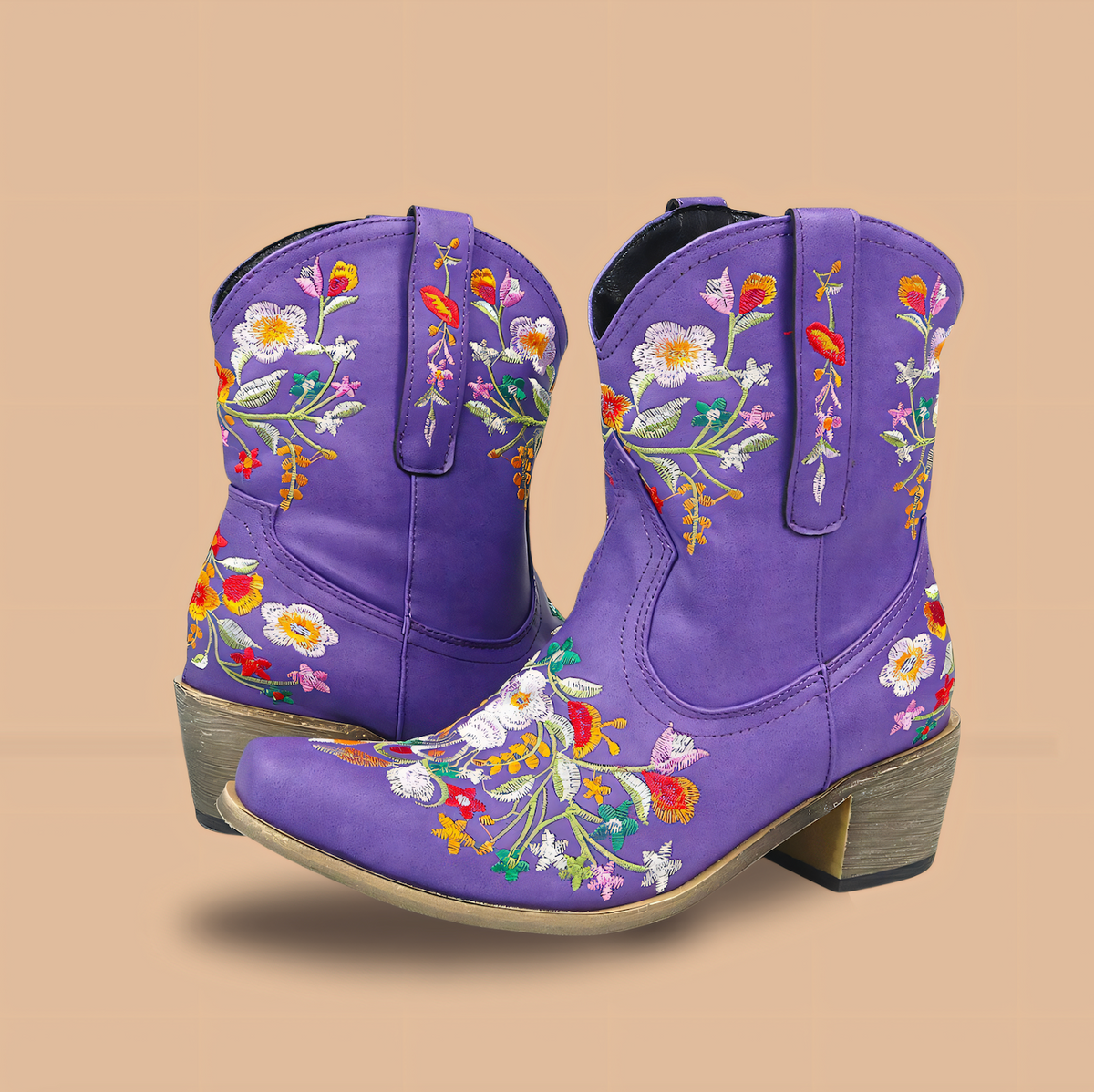 Westernboots för kvinnor med blommigt broderi