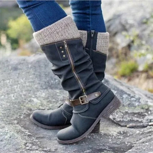 Damenstiefel mit Schnalle bis zur Wadenmitte