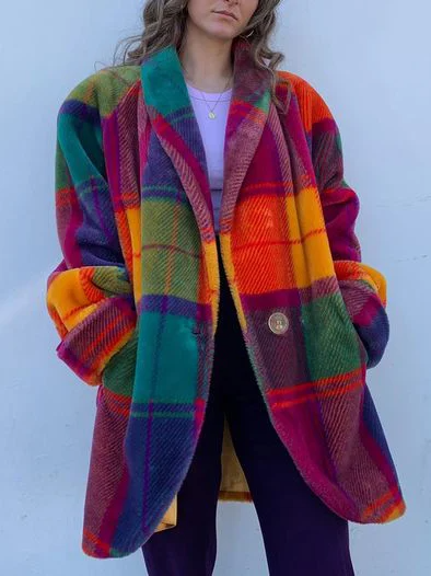 Women’s Colourful Style Plaid Coat