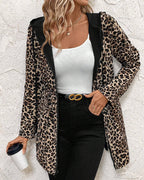Vändbar huvad kappa med leopardmönster för kvinnor