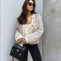 Strukturierte Teddy-Strickjacke für Damen mit Knopfleiste