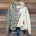 Women's Fish Print Hooded Sweatshirt with Asymmetric Design