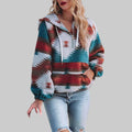 Women's Geometric Print Quarter Zip Hoodie with Kangaroo Pocket