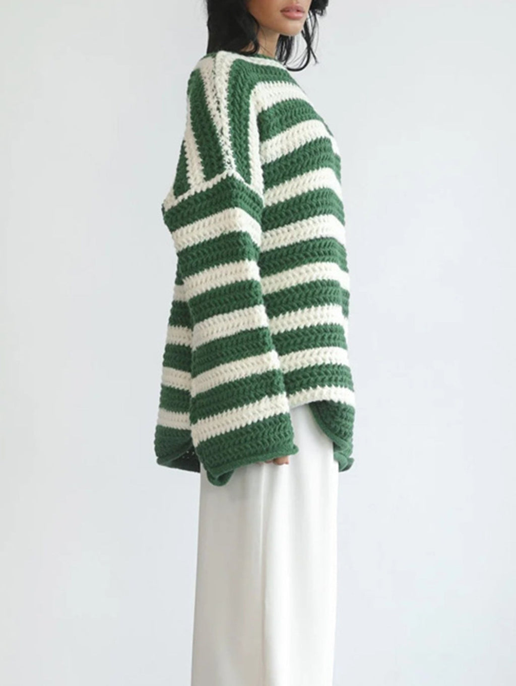 Women's Chunky Knit Striped Sweater with Relaxed Fit