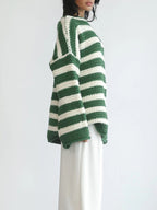 Women's Chunky Knit Striped Sweater with Relaxed Fit