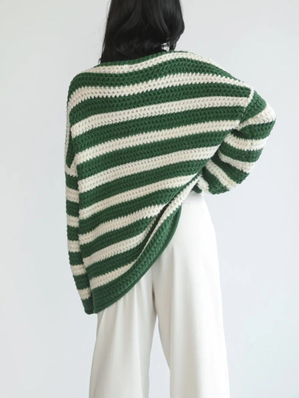Women's Chunky Knit Striped Sweater with Relaxed Fit