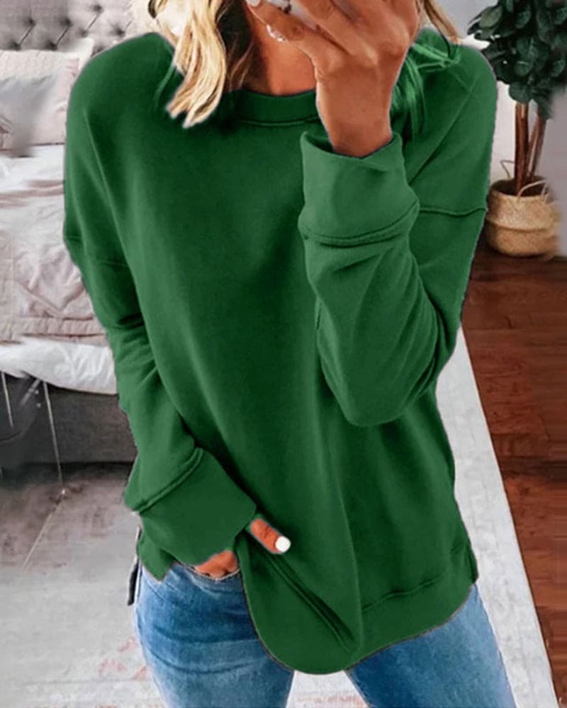 Women's Relaxed Crew Neck Sweatshirt with Ribbed Cuffs