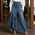 Dambyxor i denim med hög midja, vida ben och omlott